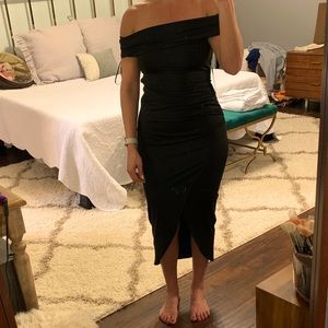 Off-the-shoulder body on midi dress